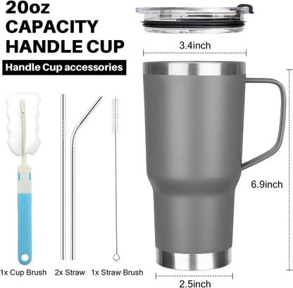 20 oz Tumbler with Handle, Stainless Steel Insulated Tumbler with Lid and Straw, Double Wall Vacuum Coffee Mug Tumbler, Insulated Coffee Thermal Cup for Cold and Hot (Light Purple)