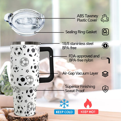 Ceovfoi 40 oz Pickleball Coffee Mug Vacuum Insulated Travel Tumbler with Handle, Lid & Straw - Perfect Pickleball Gifts for Players, Coaches, Lovers | Pickleball Accessories