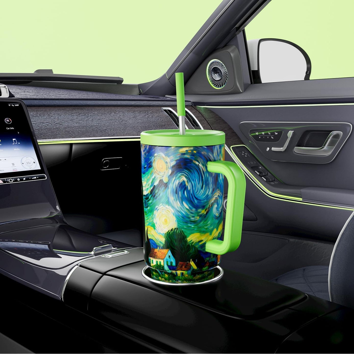 Meoky 40 oz Tumbler with Handle and Straw: Stainless Steel Insulated Tumbler with Lid and Straw - 100% Leak Proof Tumbler for Car Cup Holders - Travelers Commuters Workers, Donut