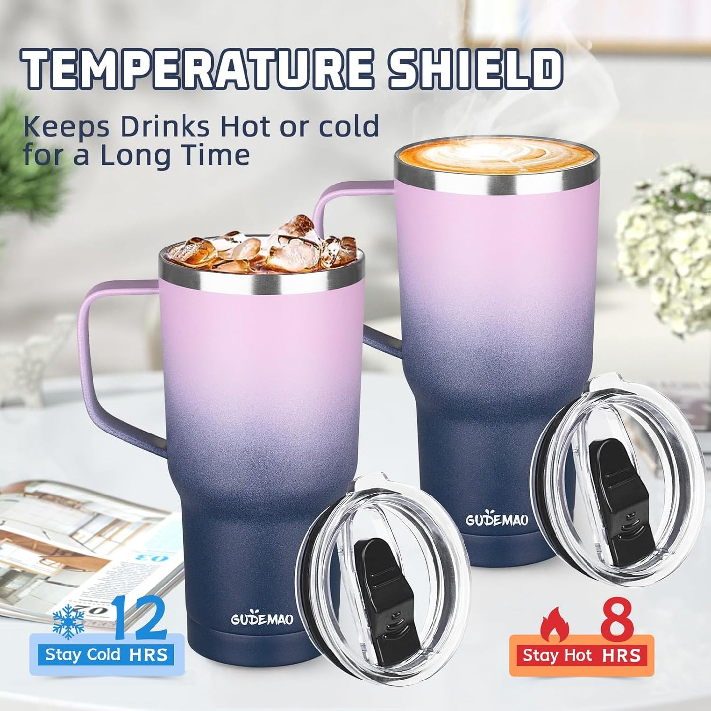 20 oz Insulated Coffee Mug with Ceramic Coating, Stainless Steel Travel Mug Tumbler with Handle Lid and Straw, Double Wall Leak-Proof Coffee Travel Mug Keeps Drink Hot and Cold (Black)