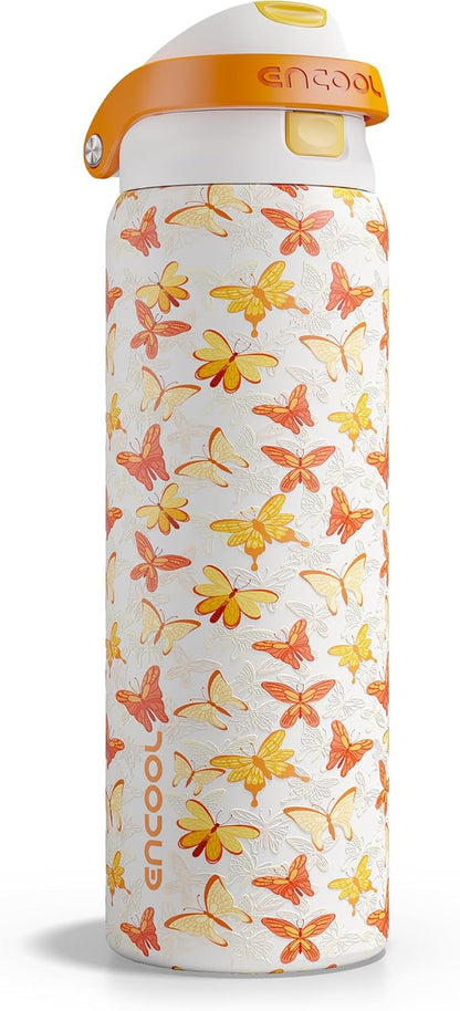 ENCOOL Leakproof Insulated Water Bottle with Straw Dual-Sip Water Bottle Bag-Safe Design for Work, Commute & Gym – Keeps Drinks Cold All Day, 24 oz, Lemonade Pink - Colors B
