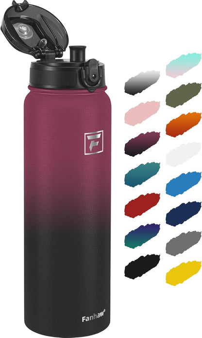 Fanhaw 20 oz Insulated Stainless Steel Water Bottle with Anti-Dust Chug Lid, Leakproof Vacuum Metal Everyday Use Bottle for Kids, Teens & Adults, Back to School Essentials (Green Blue)