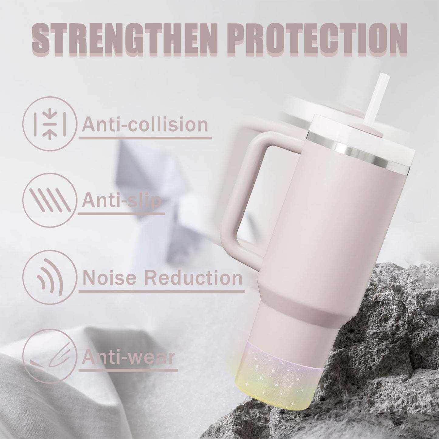 Jelly Luster Glitter Silicone Transparent Boot for Stanley 20-40oz, Compatible with Hydro Flask or Other Water Bottle Tumbler, 2.85-3.0 inch Protective Anti-Slip Bottom Sleeve Cover