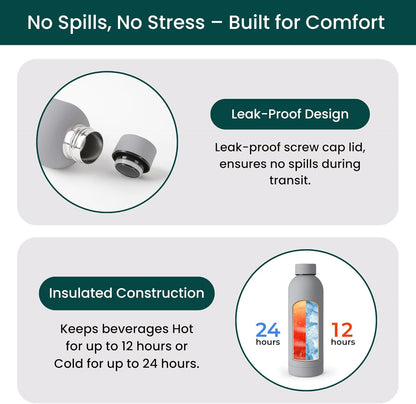 NOBL Stainless Steel Water Bottle,17 oz, 500 ml, Double Wall Vacuum Insulation, Sealed Bottle Keeps Drinks Cold 24 Hrs & Hot 12 Hrs, Leak Proof, Fits Noble Carry-On Cup Holder - Sand