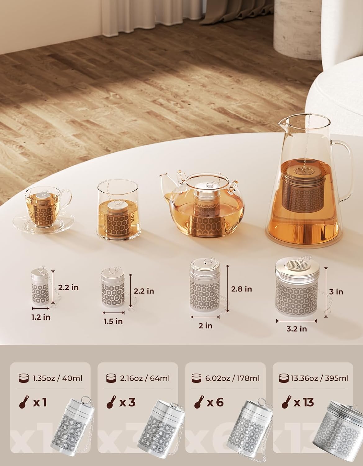 Reinmoson Tea Strainers for Loose Tea, Extra Fine Mesh Tea Infuser, 304 Stainless Steel & Updated Slim Threaded Lid, Loose Leaf Tea Steeper for Black Tea, Rooibos, etc