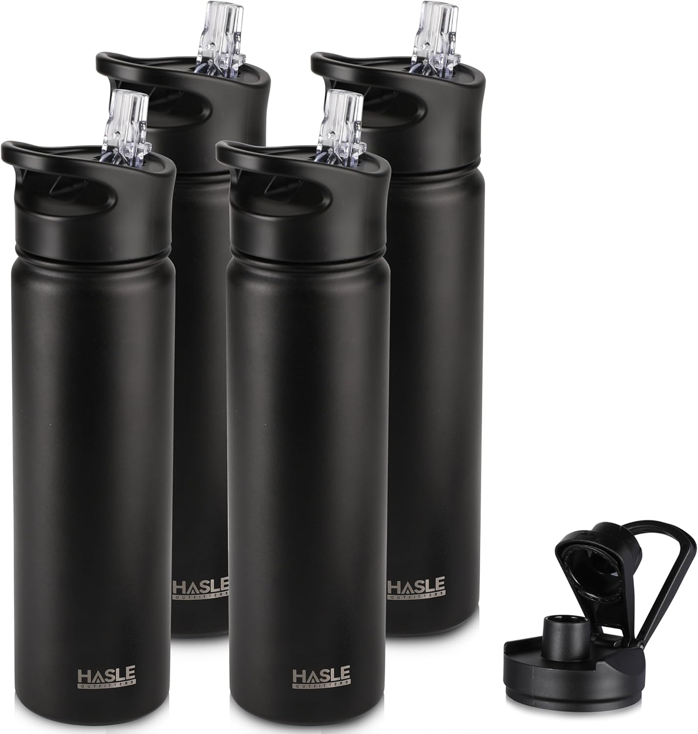 HASLE OUTFITTERS 32 oz Insulated Water Bottle Stainless Steel Double Walled Vacuum Sports Water Bottle with 2 Lids (Straw and Spout Lid) for Gym Camping Hiking(Black,1)