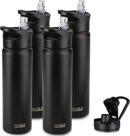 HASLE OUTFITTERS 32 oz Insulated Water Bottle Stainless Steel Double Walled Vacuum Sports Water Bottle with 2 Lids (Straw and Spout Lid) for Gym Camping Hiking(Black,1)