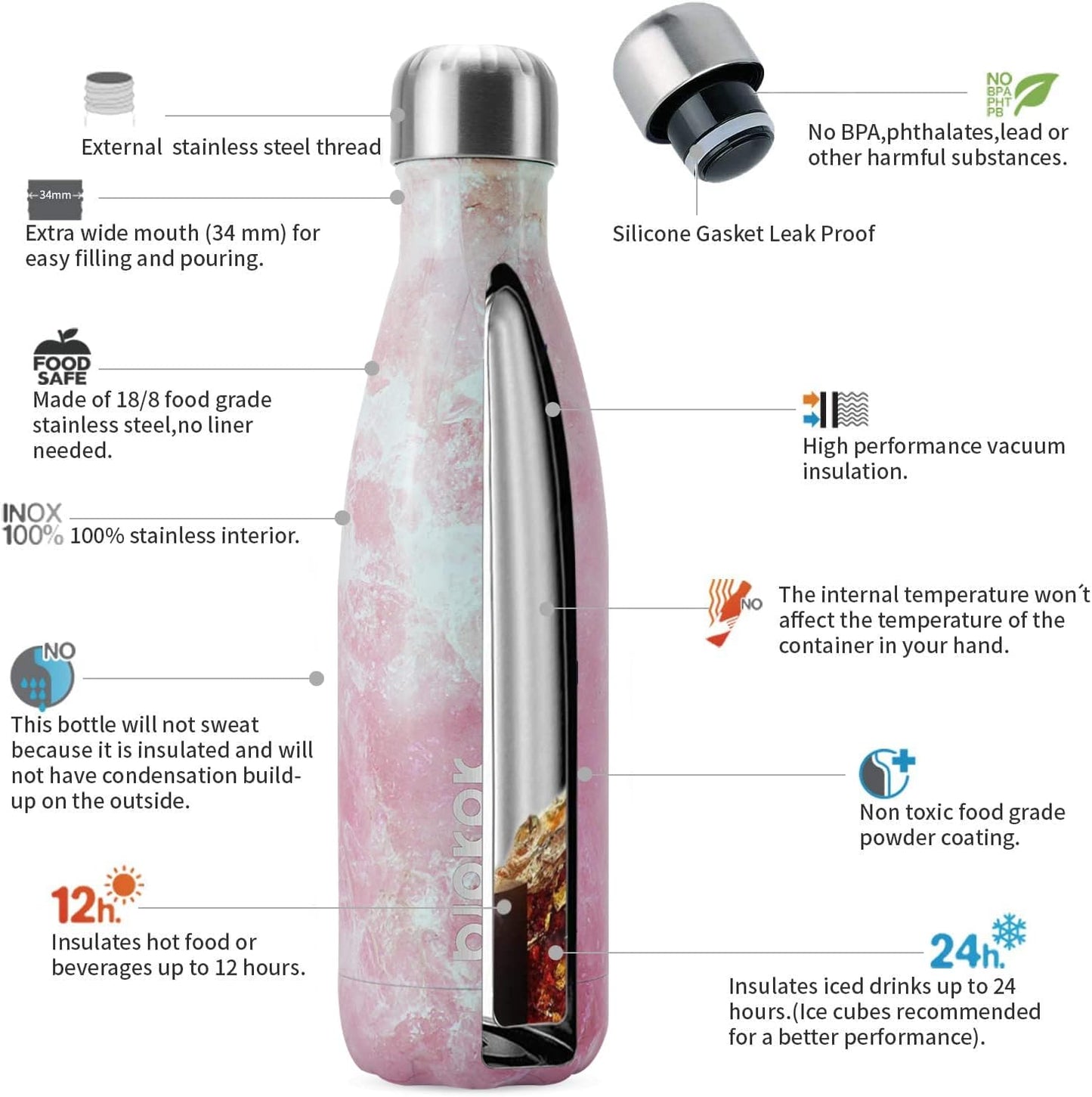 BJPKPK Insulated Water Bottle 12oz Small Stainless Steel Water Bottles Reusable Metal Thermal Keep Cold and Hot,Dreamy Purple - Colors A