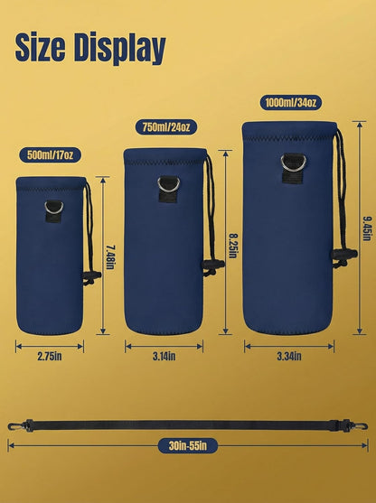 RICHEN Neoprene Water Bottle Carrier Bag with Adjustable Shoulder Strap,Insulated Water Bottle Cover for Stainless Steel/Glass/Plastic Bottles