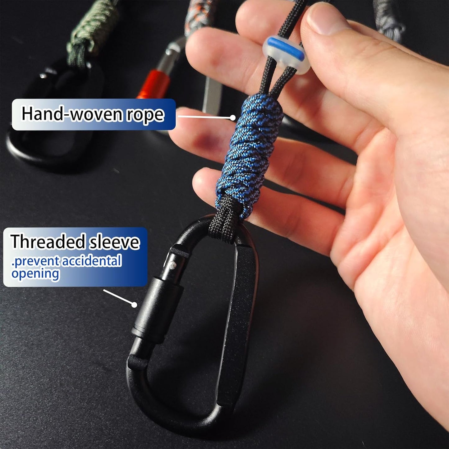Paracord Keychain/Carabiner Clip - Jaymokes D Ring Metal Hook for Water Bottle, Key, Backpacks and More