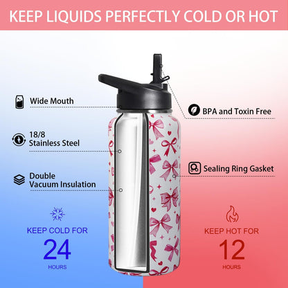 32 oz Pickleball Insulated Water Bottle with Straw - Pickleball Gym Hiking Sports Coffee Mug | Perfect Pickleball Gifts for Women, Pickleball Decor Accessories