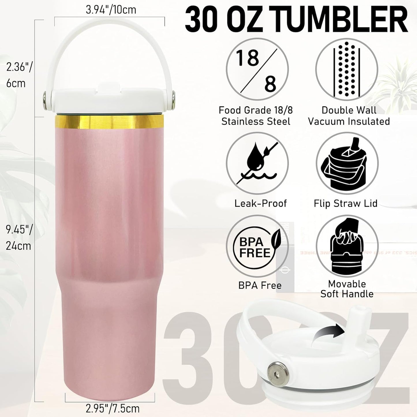 30 oz Tumbler Bulk with Handle and Straw, Vacuum Insulated Tumblers with Flip Straw and Top Handle, Leakproof Powder Coated Tumbler, Stainless Steel Travel Mug for Coffee (Black, 1 Pack)