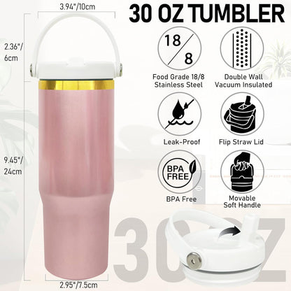 30 oz Tumbler Bulk with Handle and Straw, Vacuum Insulated Tumblers with Flip Straw and Top Handle, Leakproof Powder Coated Tumbler, Stainless Steel Travel Mug for Coffee (Black, 1 Pack)