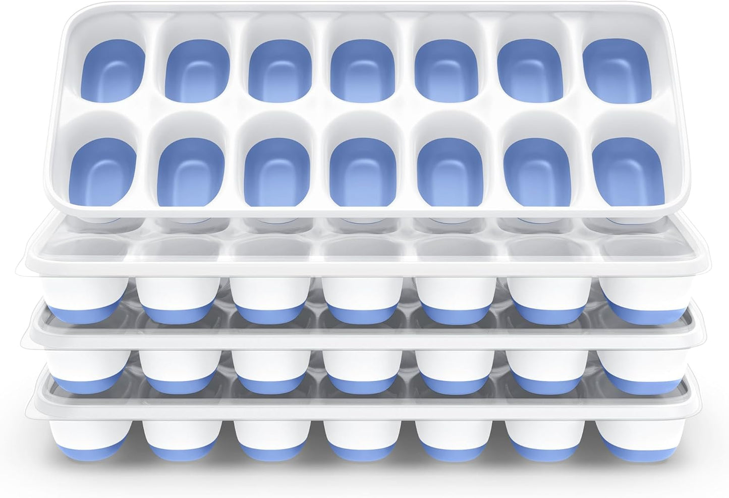 ChefAide 4‑Pack Ice Cube Trays with Lids, 56‑Cube Total Stackable Freezer Ice Trays, Durable Silicone & Plastic Easy‑Release Ice Molds for Cocktails, Coffee & Drinks