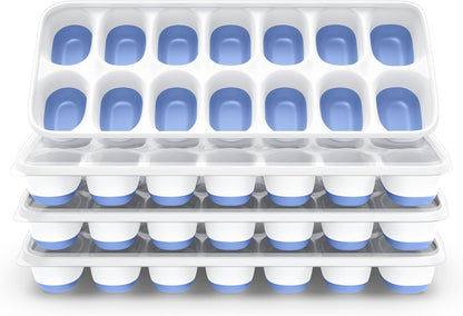 ChefAide 4‑Pack Ice Cube Trays with Lids, 56‑Cube Total Stackable Freezer Ice Trays, Durable Silicone & Plastic Easy‑Release Ice Molds for Cocktails, Coffee & Drinks