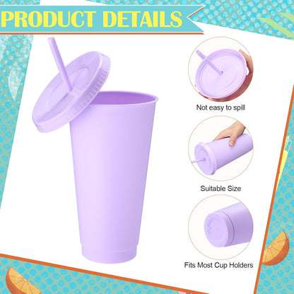 Honeydak 15 Pack Tumbler with Straw and Lid Bulk Cups for Gifts Water Bottle Iced Coffee Travel Mug Cup Reusable Plastic Tumblers for Party Birthdays 24-27 oz (Solid Color)