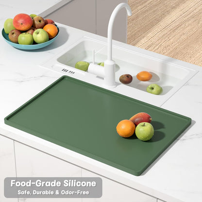 Rnivvi Silicone Coffee Mat, 16" x 24" Waterproof Raised Edge Coffee Bar Mats for Espresso Machine Station Accessories, Heat Resistant Detachable Dish Drying Pad for Kitchen Counter, Dish Rack, Green