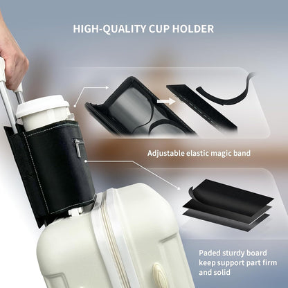 Travel Luggage Cup Holder, Liveagain Drink Caddy, Luggage Cup Holder Attachment, Free Hand Suitcase Drink Carrier for Drinks Beverages, Coffee, Bottles, Snack (Gray)