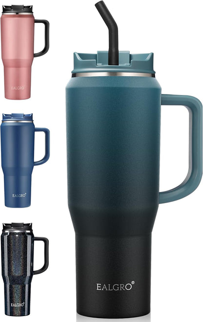 EALGRO 50 oz Tumbler with Handle, Insulated Tumblers with Lid and Straw, Large Metal Sports Water Bottle Jug, Thermal Stainless Steel Travel Coffee Mug Cup, Black