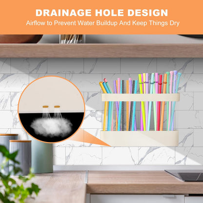 9.6'' Large Straw Holder for Cabinet Door, Soft Silicone Straw Organizer Storage Container, Space-Saving Reusable Straws Dispenser, Kitchen Organizer Accessories for Cabinet Cupboard Counter RVs