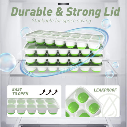 ChefAide 4‑Pack Ice Cube Trays with Lids, 56‑Cube Total Stackable Freezer Ice Trays, Durable Silicone & Plastic Easy‑Release Ice Molds for Cocktails, Coffee & Drinks