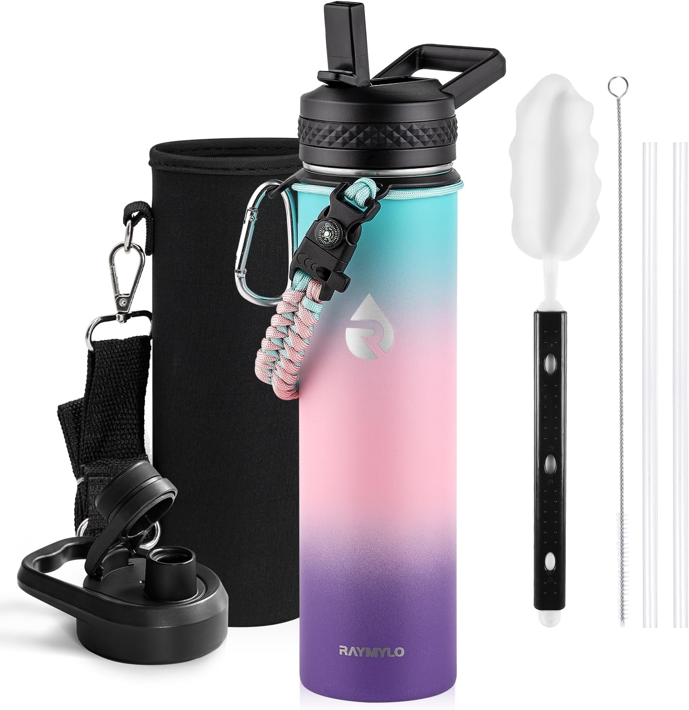 RAYMYLO One Gallon Water Bottle Insulated, Triple Walled Vacuum Stainless Steel (Cold for 48 Hrs), Leak Proof & Non-BPA, Large Water Flask Jug with Paracord Handle & Straw Spout Lids