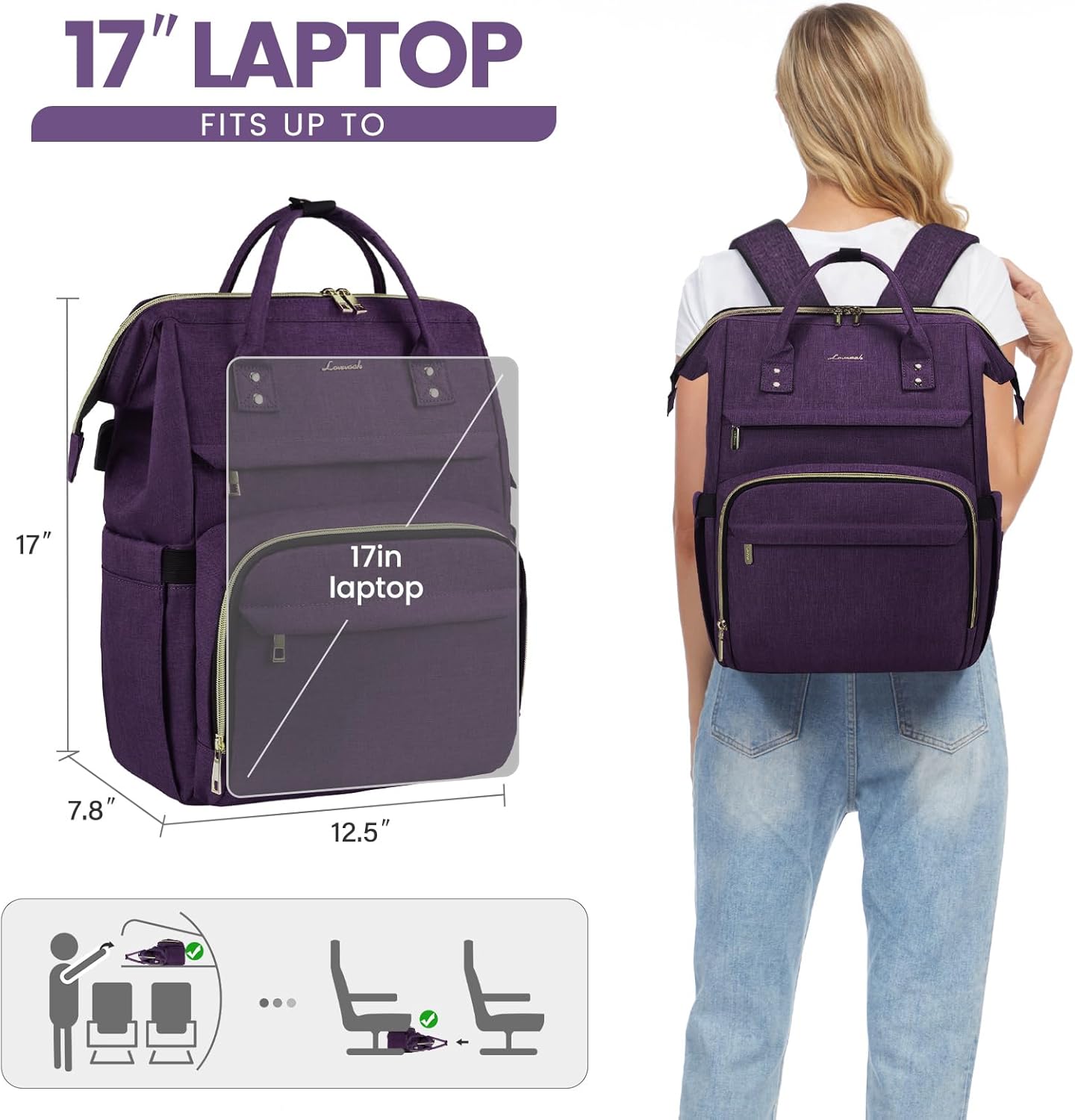 LOVEVOOK Laptop Backpack for Women with Giant Tumbler Holder Pocket,15.6 inch Waterproof Travel Backpack Purse Computer Laptop Bag,Professional Work College Nurse Teacher Backpack Casual Daypack,Black