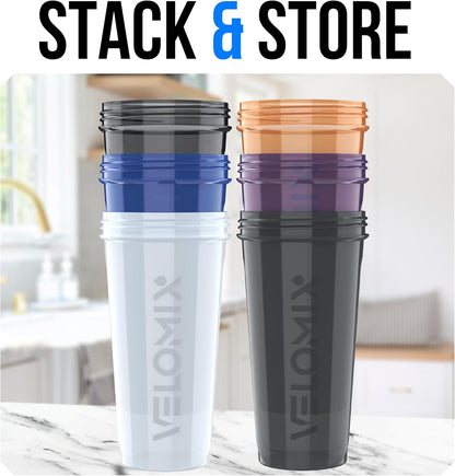 VELOMIX -6 PACK- 28 oz Protein Shaker Bottle for Protein Mixes - 6x Wire Whisk | Leak Proof Shaker Cups for Protein Shakes | Protein Shaker Bottle Pack | Protein Shake Cup (Earth Tones Collection)