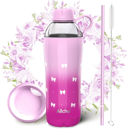 Allcho Insulated Water Bottle for Women, 18oz Stainless Steel Leak Proof Tumbler with 2 Lids, BPA-Free Tritan Chug & Straw Lid, Double Wall Vacuum Flask