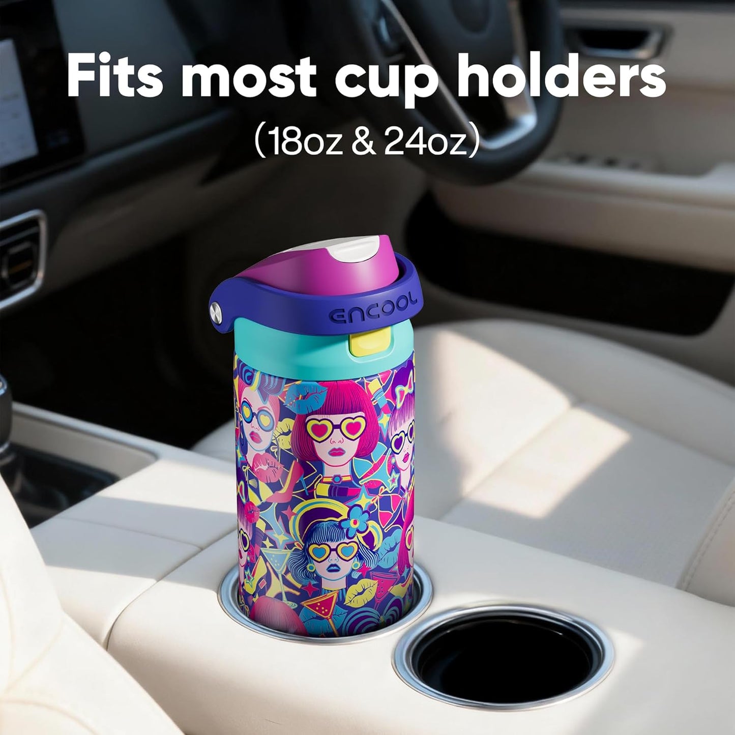 ENCOOL Leakproof Insulated Water Bottle with Straw Dual-Sip Water Bottle Bag-Safe Design for Work, Commute & Gym – Keeps Drinks Cold All Day, 24 oz, Lemonade Pink - Colors B