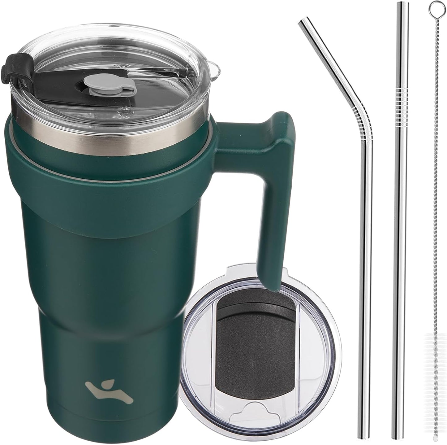 Konokyo 20 oz Tumbler with Handle and 2 Straw 2 Lid, Insulated Water Bottle Stainless Steel Vacuum Cup Reusable Travel Mug,Black