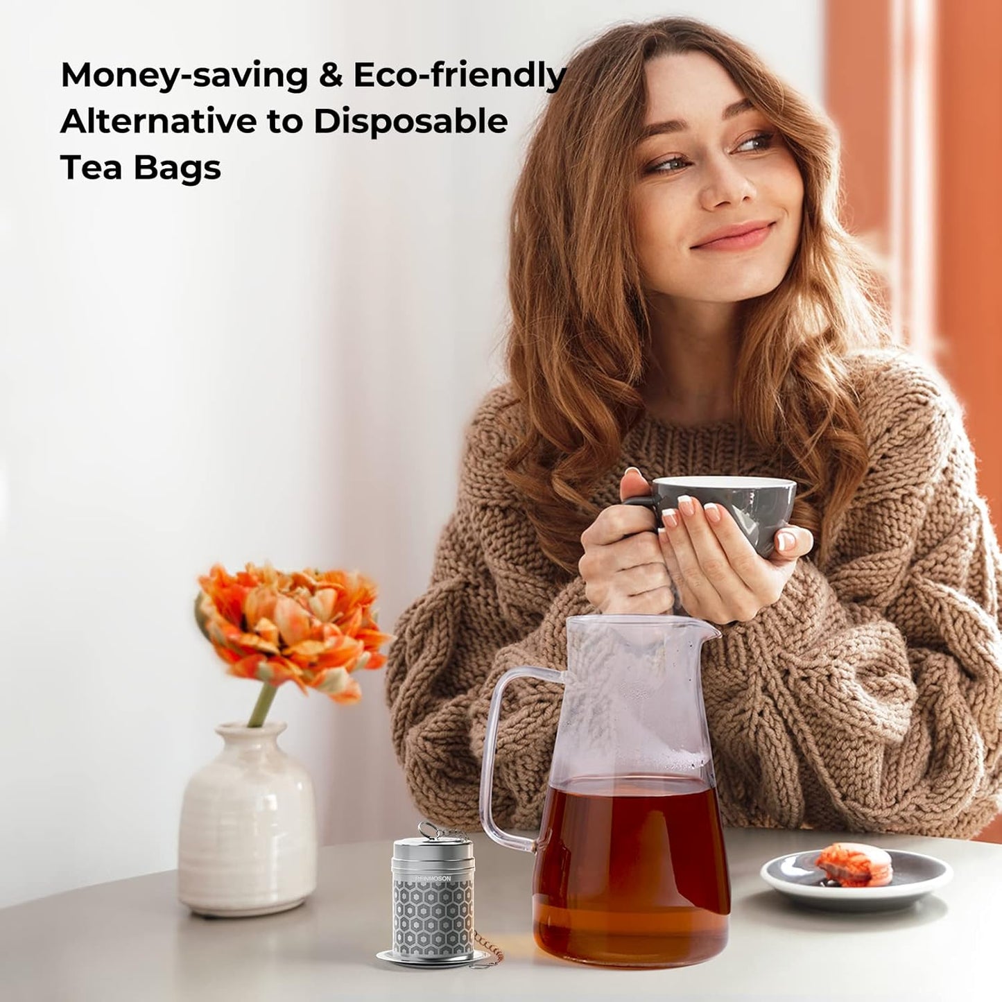 Reinmoson Tea Strainers for Loose Tea, Extra Fine Mesh Tea Infuser, 304 Stainless Steel & Updated Slim Threaded Lid, Loose Leaf Tea Steeper for Black Tea, Rooibos, etc