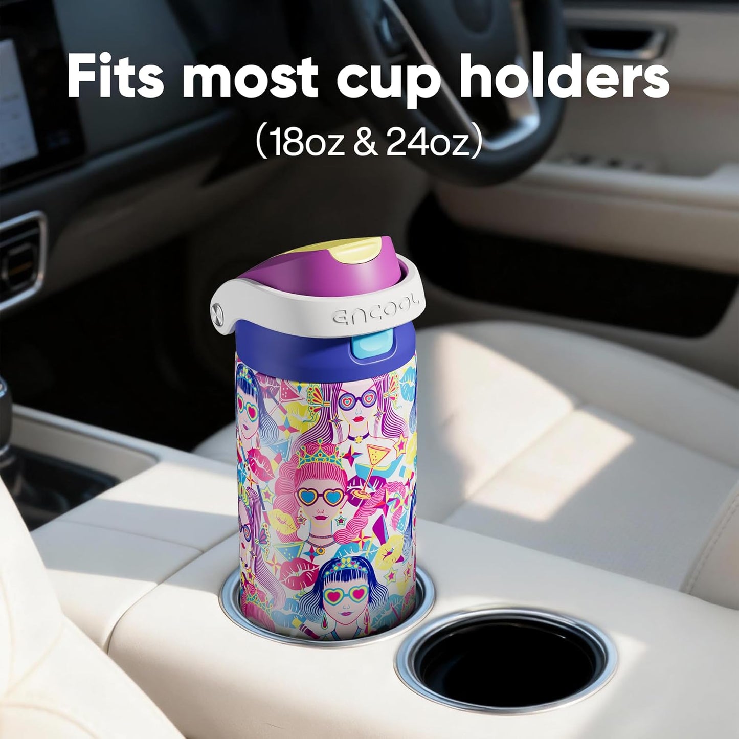 ENCOOL Leakproof Insulated Water Bottle with Straw Dual-Sip Water Bottle Bag-Safe Design for Work, Commute & Gym – Keeps Drinks Cold All Day, 24 oz, Lemonade Pink - Colors B