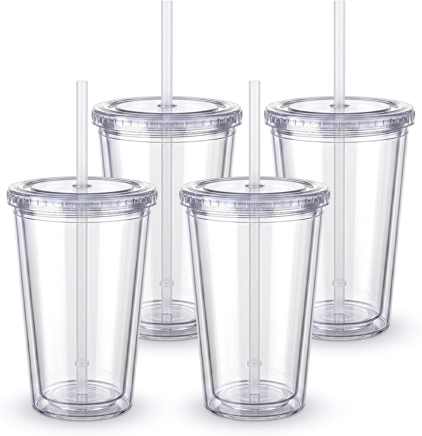 Zukro Clear Acrylic Tumbler with Straw and Lid 32 oz, Double Walled Insulated Reusable Plastic Iced Coffee Cup, To Go Cup Perfect for Parties, Birthdays, Fit in Cupholder, BPA Free, Clear, 2 Pack