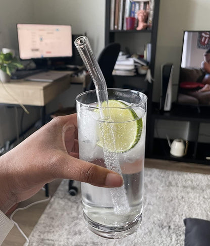 Piteno® 12Pcs Glass Straws with 4Pcs Brushes, Reusable Clear Glass Drinking Straws, 8.5''x10MM, Set of 6 Straight and 6 Bent with 4 Cleaning Brushes, Perfect for Smoothies, Milkshakes, Juice, Tea