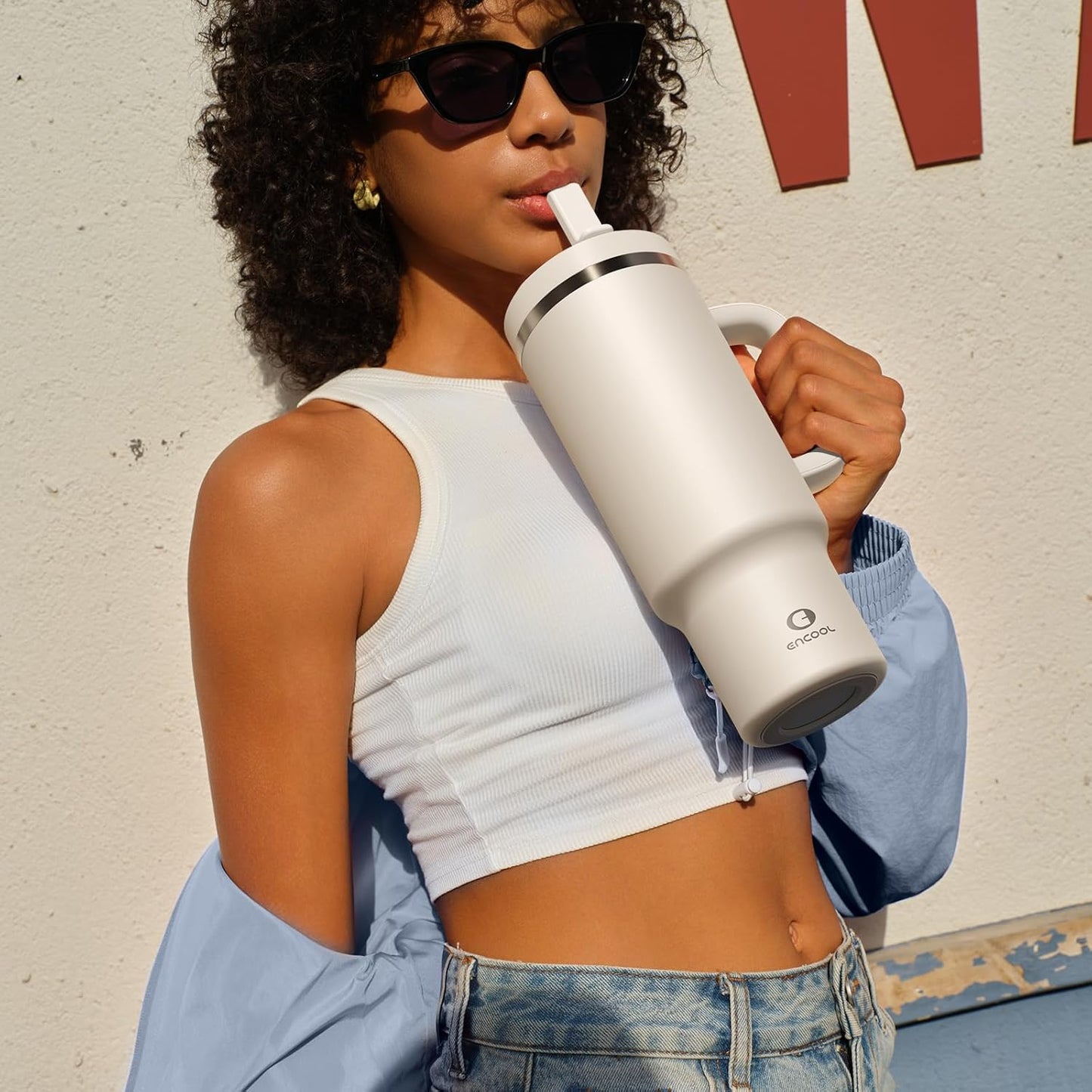 40 oz Tumbler with Handle and Straw: Stainless Steel Insulated Tumbler Keeps Cold for 24 Hours, Leakproof Travel Cup Fits in Cup Holder and BPA-Free, Cotton Candy
