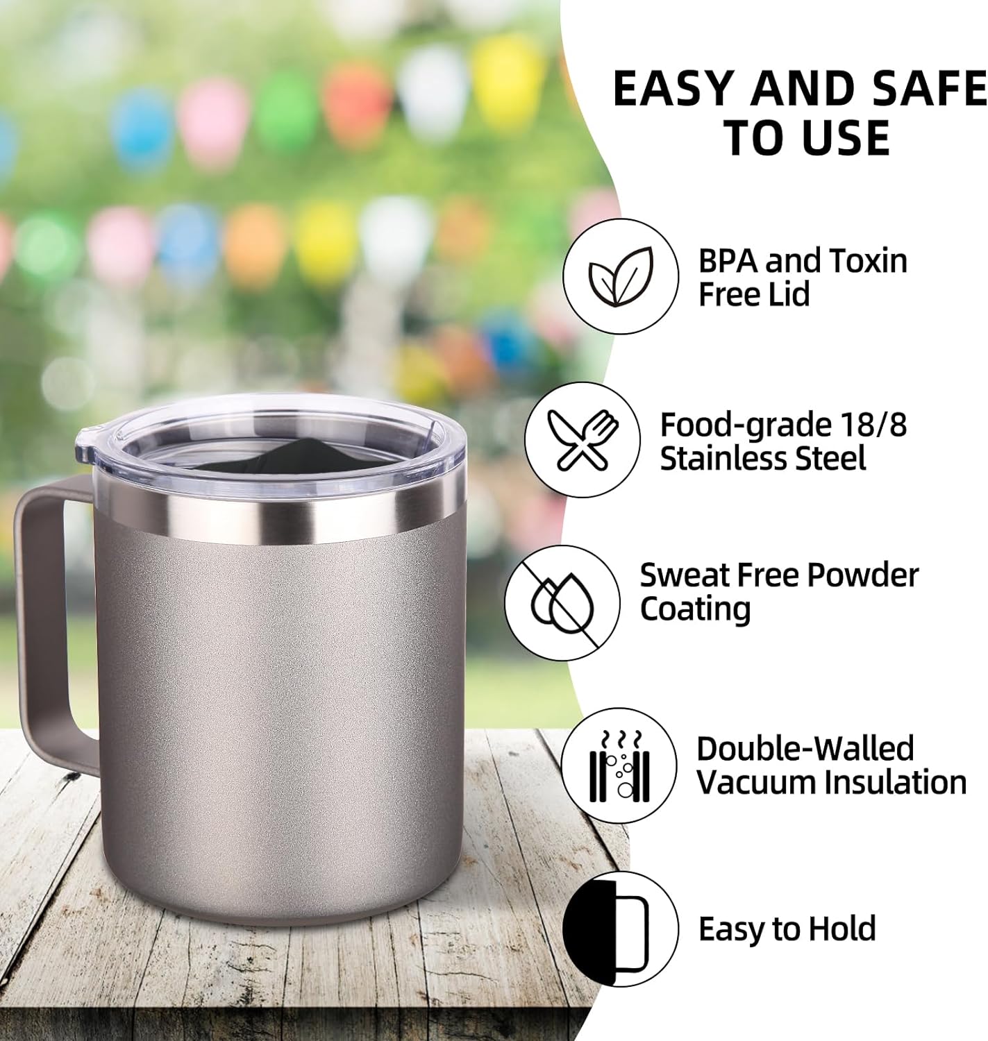 Volhoply 14oz Insulated Stainless Steel Coffee Mug with Lid Bulk 4 Pack,Double Wall Vacuum Travel Coffee Cup with Handle,Reusable Metal Cups Tumbler Cup,Camping Mugs,Ideal Gifts(Mix,4)