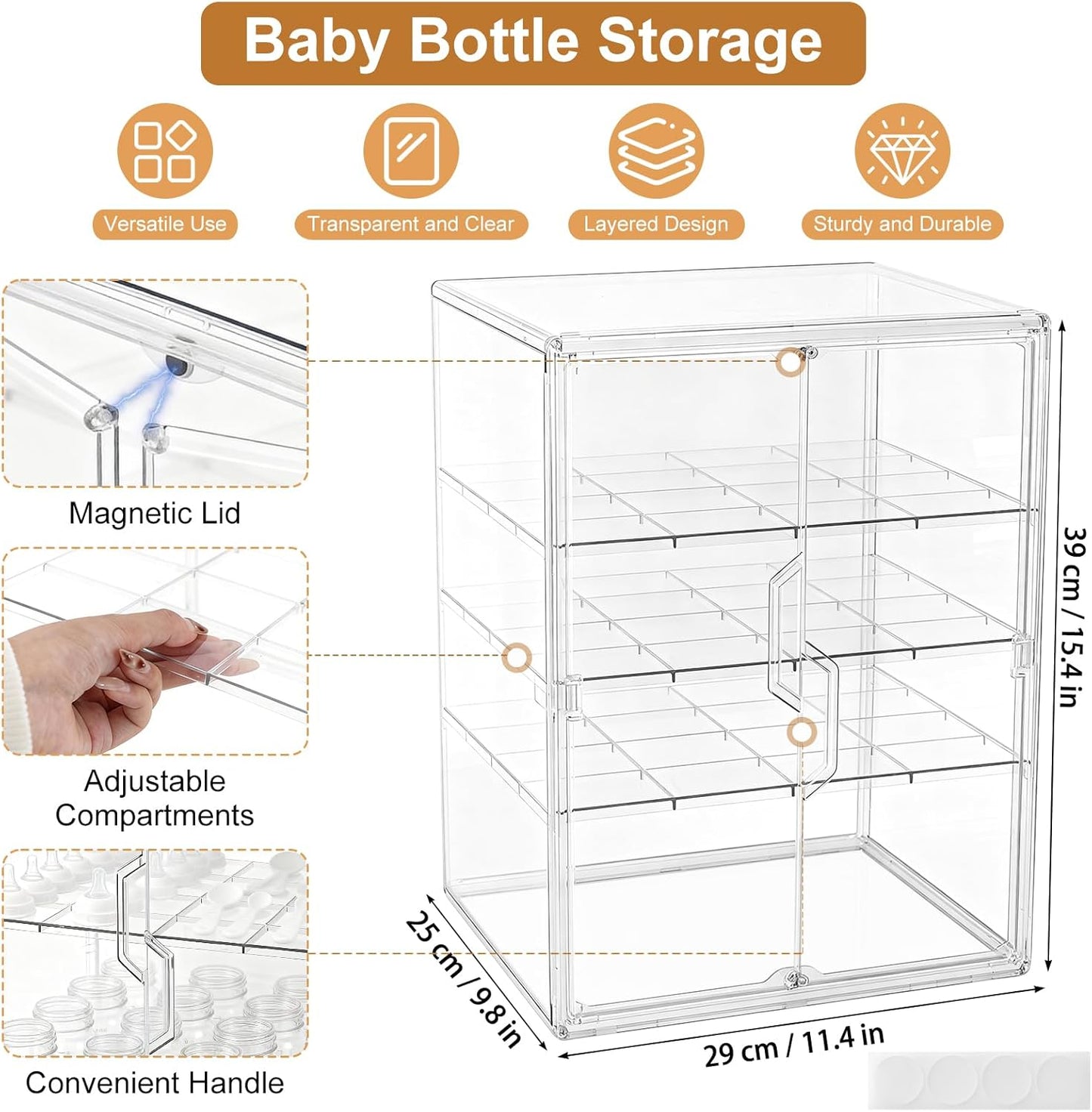 ERTIUANIO Baby Bottle Organizer – 3 Tier Bottle Storage Organizer Baby for Nipples, Pump Parts, Food Jars – Clear Acrylic Bottle Station Organizer for Countertop and Kitchen, Gifts for New Mom