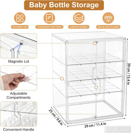 ERTIUANIO Baby Bottle Organizer – 3 Tier Bottle Storage Organizer Baby for Nipples, Pump Parts, Food Jars – Clear Acrylic Bottle Station Organizer for Countertop and Kitchen, Gifts for New Mom