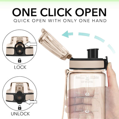 32oz Water Bottle with Time Marker, Motivational Drinking Bottle with Strap, BPA-Free Leak-Proof, Encouraging Water Bottle Time to Drink Water for Gym School Office Travel