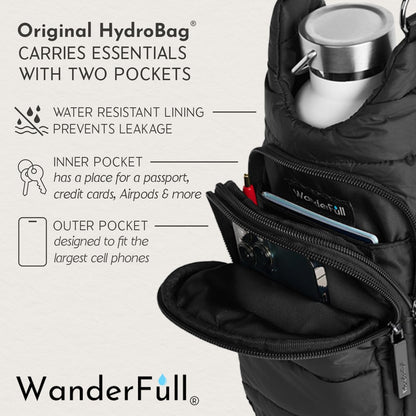 WanderFull Original HydroBag Fits Up to 32 oz Water Bottle Holder with Strap – Hands-Free Crossbody Water Bottle Carrier Bag with Phone Pocket - Colors A