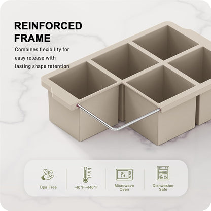 VLM 3 Packs Large Ice Cube Molds with Stackable Lid,Silicone Ice Cube Tray for Freezer,Big Square Ice Tray for Whiskey,Cocktails,Bourbon and Soups (Neutral)