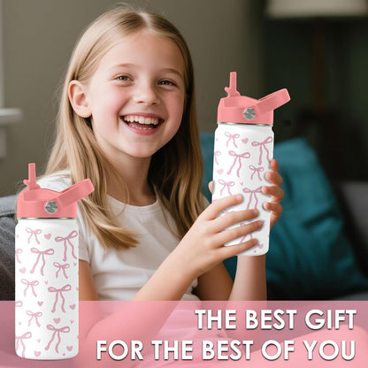 Strawberry Gifts for Kids - 16oz Pink Kids Water Bottle with Straw Lid, Stainless Steel Insulated Water Bottle, Leakproof, BPA-Free, for Girls, School, Strawberry Lover Children Birthday Gift Cup(1pc)