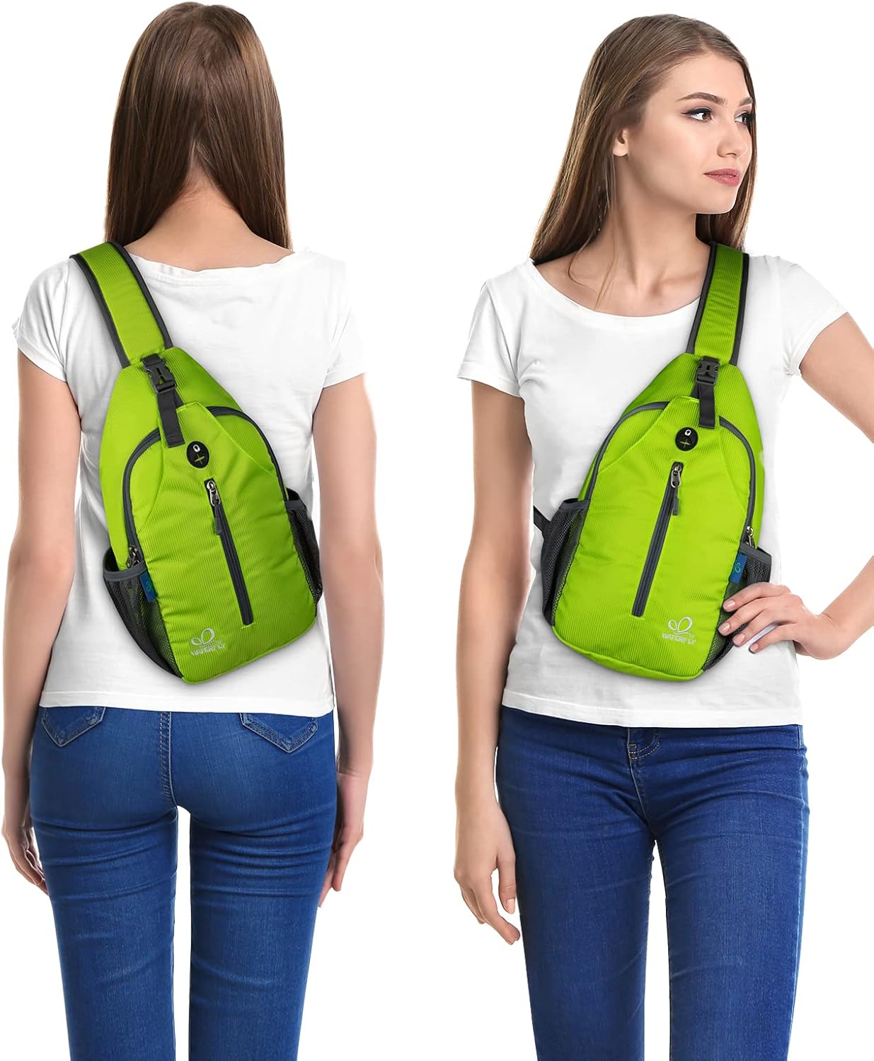 WATERFLY Crossbody Sling Backpack Sling Bag Travel Hiking Chest Bag Daypack (Black)