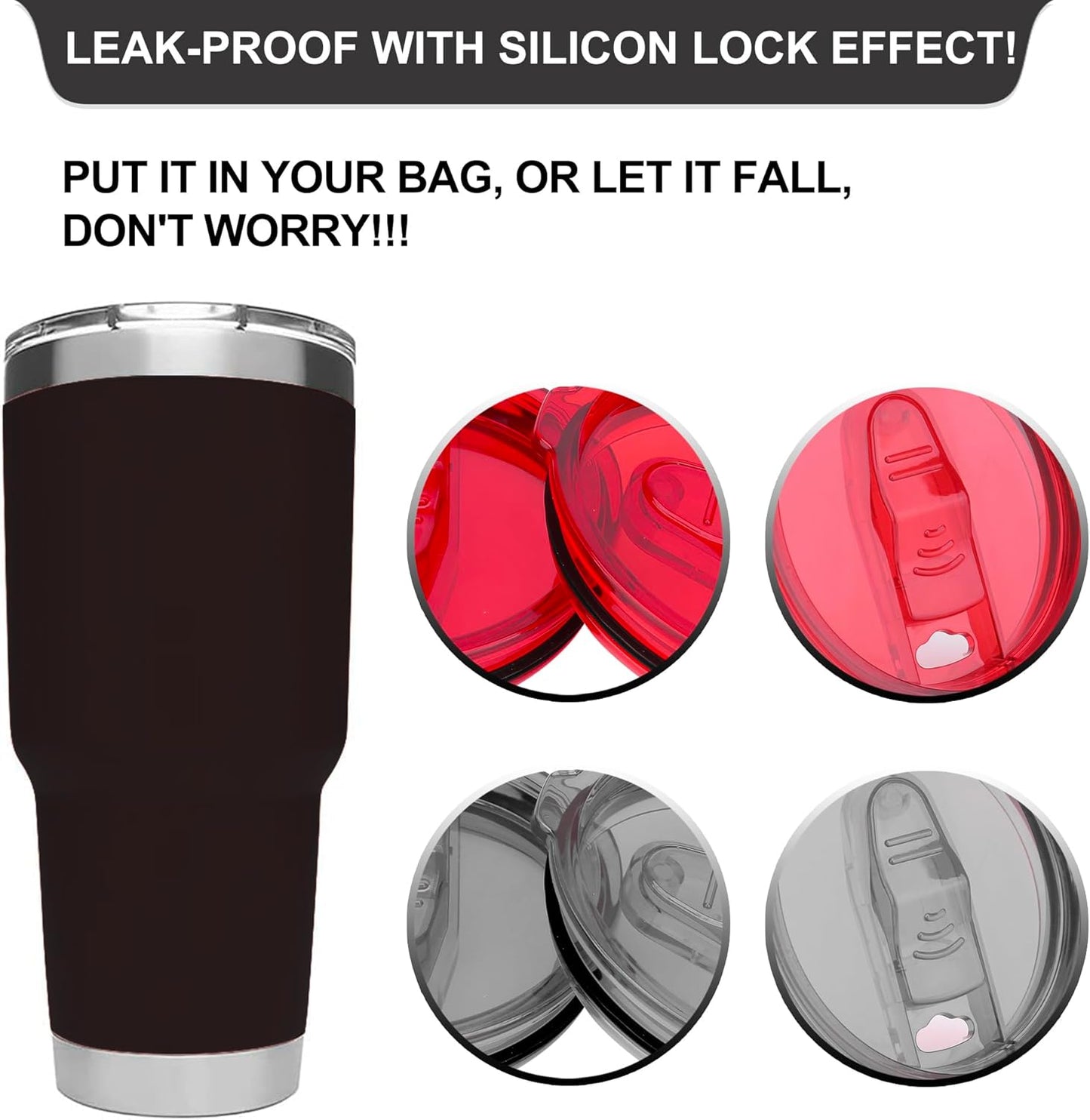 2 Replacement Lids for Stainless Steel Tumbler Travel Cup - Fits OF Inner diameter 3.7 to 3.74 INCH Yeti Rambler and others (Transparent) (30 OZ)