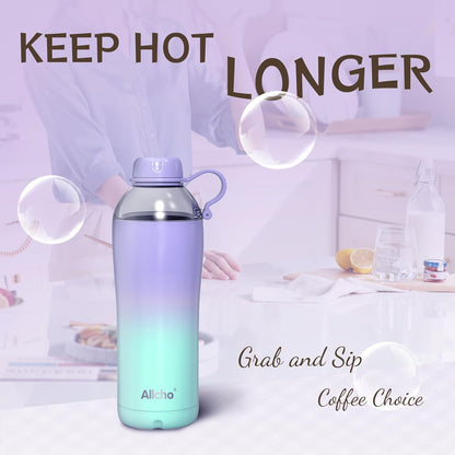 Allcho Insulated Water Bottle for Women, 18oz Stainless Steel Leak Proof Tumbler with 2 Lids, BPA-Free Tritan Chug & Straw Lid, Double Wall Vacuum Flask