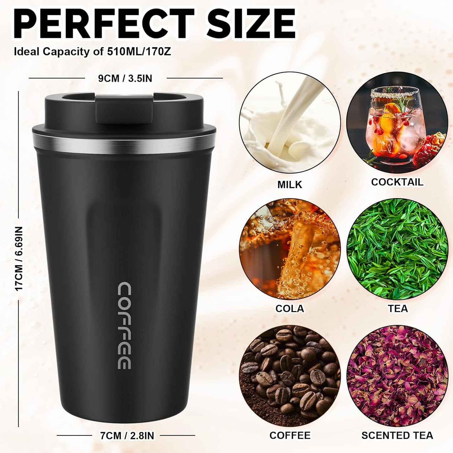 MOMSIV 12oz Travel Mug, Insulated Coffee Cup with Leakproof Lid, Travel Coffee Mug Vacuum Stainless Steel Double Walled Reusable Coffee Cup for Hot and Cold Water Coffee