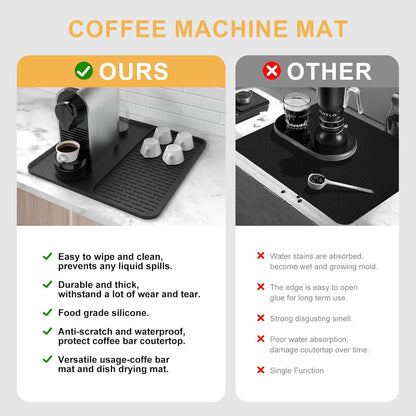 Silicone Coffee Mat, 24''x16'' Bar Mat with Detachable Dish Drying Mat - Fits Under Coffee Maker & Dish Rack