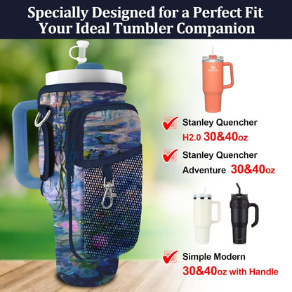 Stanley Carrier Bag for Stanley 40oz/30ozTumbler with Phone with 2 Adjustable Strap,3 Pockets Bottle Stanley Cup Carrier Bag & Case,Accessories for Hiking Travelling