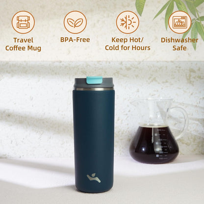 Konokyo Tumbler with Lid, 16 oz Travel Coffee Mug Double Wall Vacuum Stainless Steel Thermal Metal Cup Insulated Water Bottle,Navy Blue